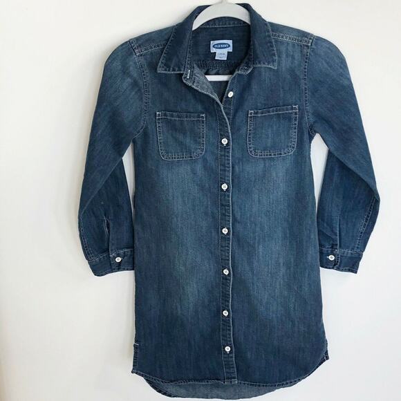 Old Navy Girls Denim Dress Size 10/12 Button Front Collar Blue Jean Long Sleeve - Picture 1 of 3